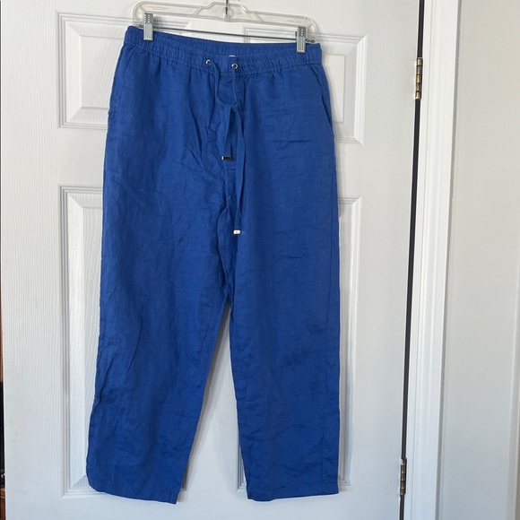 Mng Collection Pants - Linen Women's Blue Wide Leg Pants